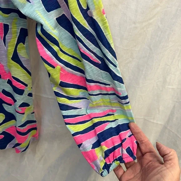 Lilly Pulitzer Blue and Pink Off-the-Shoulder Blouse - Picture 6 of 7